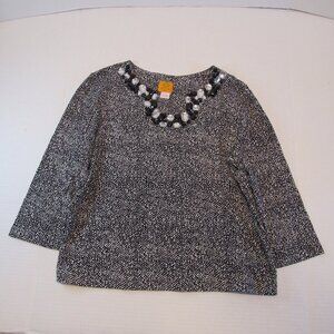 Ruby Rd. Black and White Beaded Collar 3/4 Sleeve Pullover Top Size Petite XL